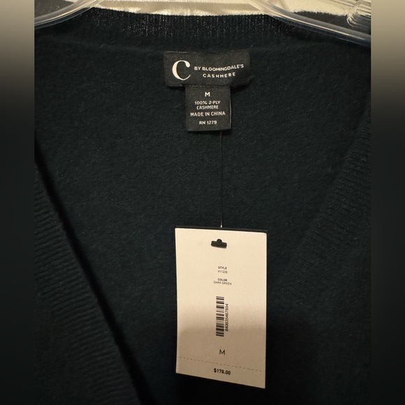 Bloomingdales Dark Green V-Neck cashmere Cardigan Sweater - Picture 2 of 3